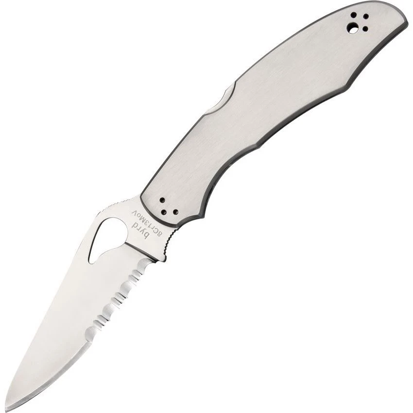 Byrd 03PS2 Cara Cara 2 Part Serrated Blade Lockback Folding Pocket Clip Knife With Stainless Handles