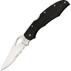 Byrd 03PSBK2 Cara Cara 2 Part Serrated Blade Lockback Folding Pocket Clip Point Knife With Black Frn Handles