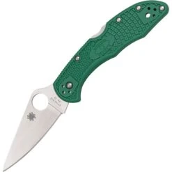 Spyderco 11FPGR Delica Lockback Folding Pocket Knife With Green Fiberglass Reinforced Nylon Handles
