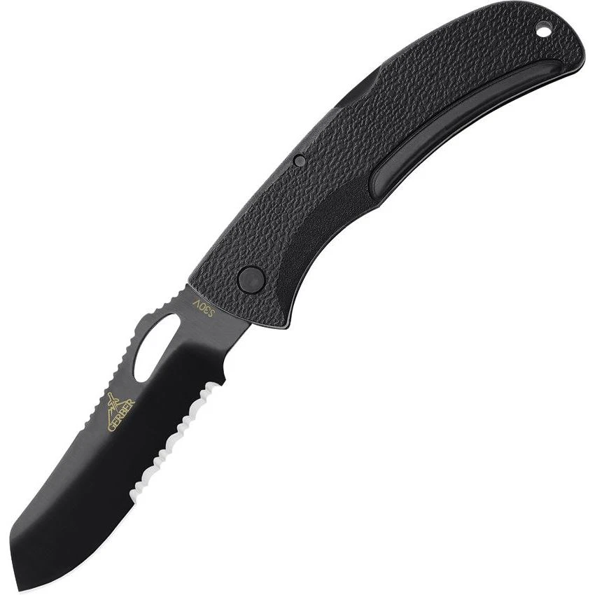 Gerber 1648G EZ Out DPSF Black Part Serrated Blade Lockback Folding Pocket Knife
