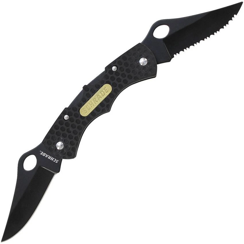Schrade 005DLB Double Clip Black Finish Blade Lockback Folding Pocket Knife With Black Plastic Handle