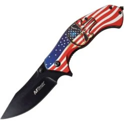 MTech A1025A American Flag Linerlock Assisted Opening Folding Knife With Aluminum Handle