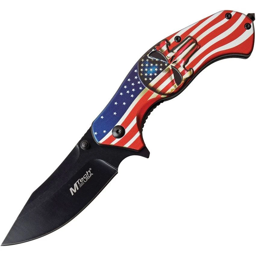 MTech A1025A American Flag Linerlock Assisted Opening Folding Knife With Aluminum Handle