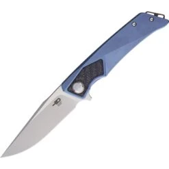 Bestech T1804C Sky Hawk Framelock Bead Blast And Satin Finish Blade Knife With Blue Textured Titanium Handle