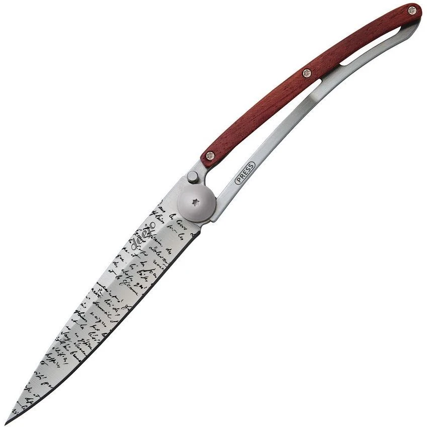 Deejo 1CB055 Tattoo Titan 37g Manuscript Knife With Coral Wood Handle