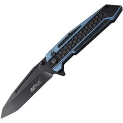 MTech 1135BL Button Lock Knife With Black And Blue Anodized Aluminum Handle